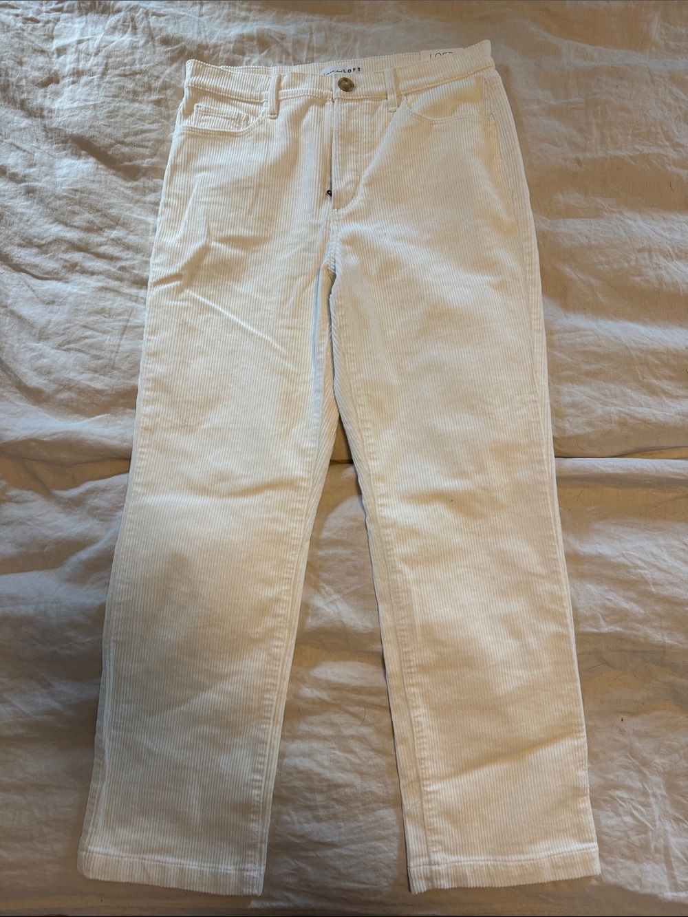 NWT LOFT Winter White Corduroy Straight Leg High Rise Pants sz8